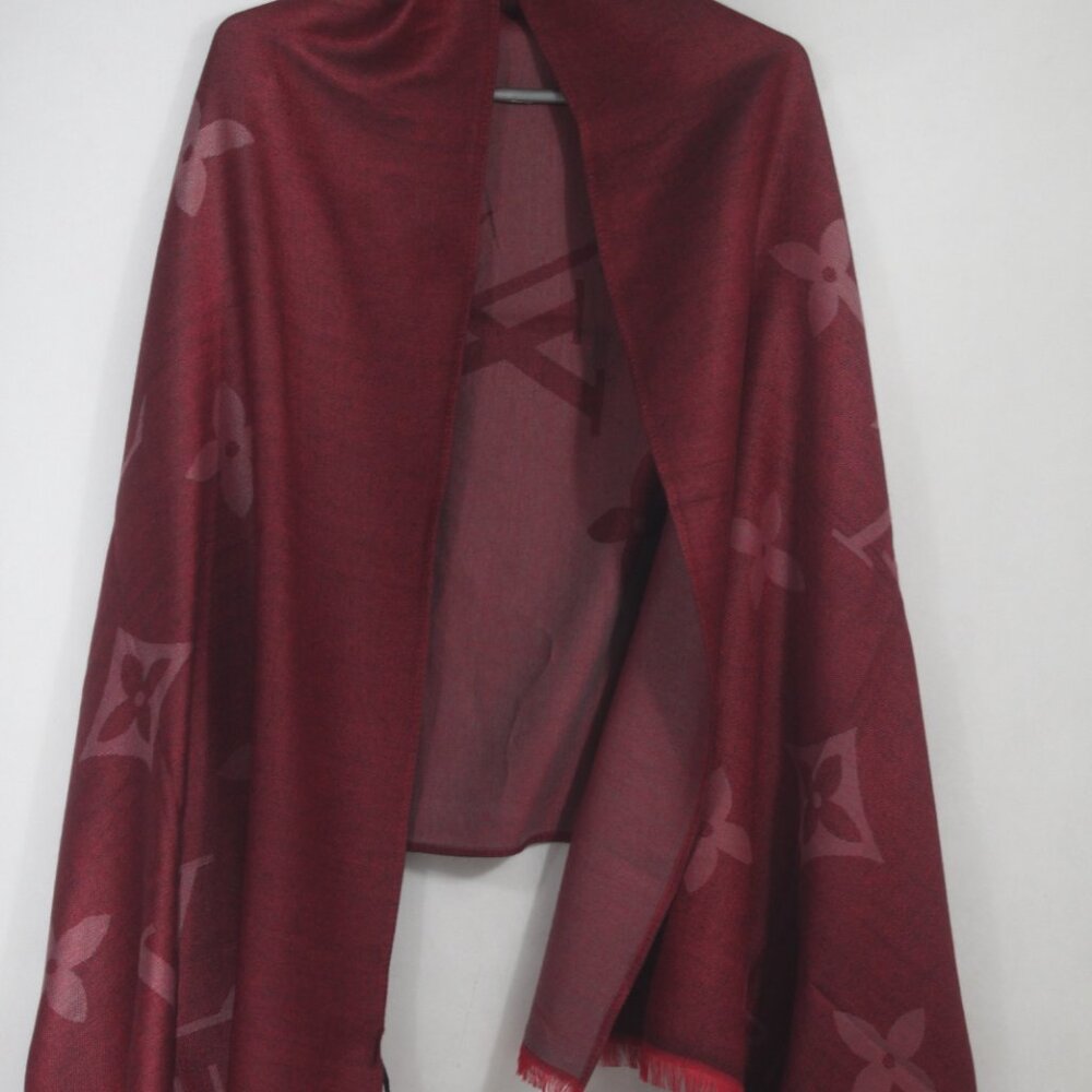 Authentic Louis Vuitton Wrap Scarf 60% Wool 40% Acrylic Stole Shawl Maroon Used. - Picture 6 of 10